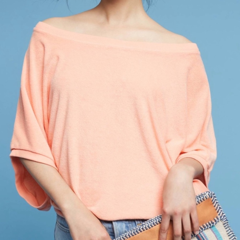 Anthropologie Off Shoulder Terry Cloth Top (peach)